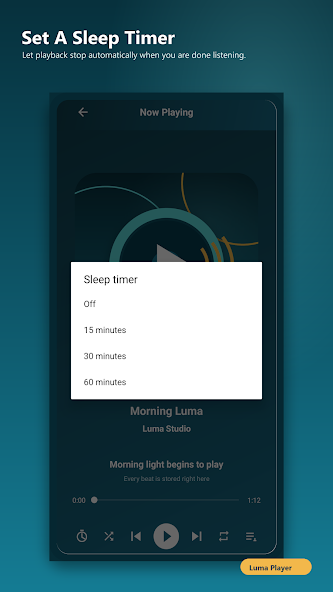 Sleep timer options in Luma Player
